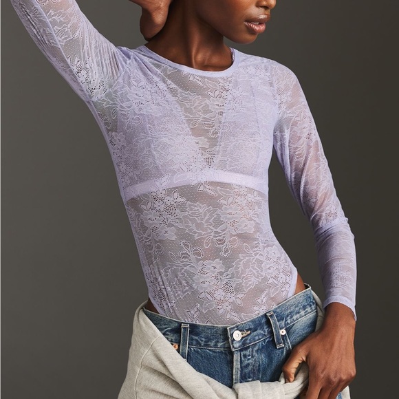 Anthropologie Tops - Anthropologie Sheer Lace
Long-Sleeve Bodysuit